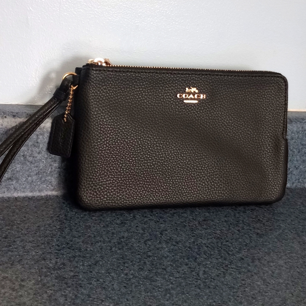 Coach Black Leather Wristlet NWT